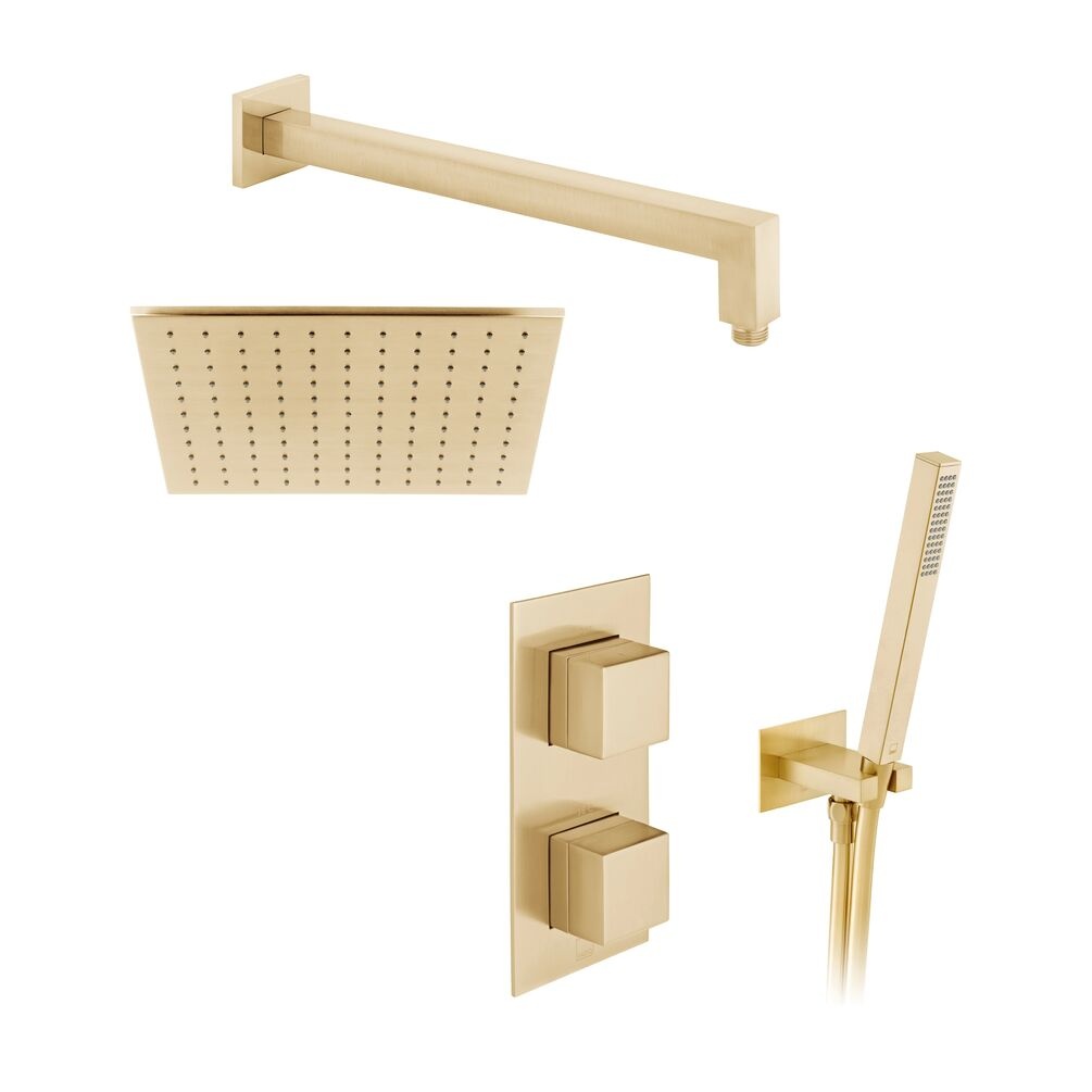 Cutout image of Vado Individual Brushed Gold Square Dual Outlet Shower Pack